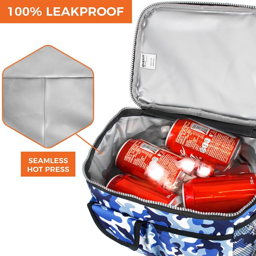 opux Insulated Lunch Bag for Men Women, Leakproof Black Lunch Box for Work, Portable Soft Lunch Cooler Bag with Shoulder Strap, Adult Lunchbox Lunch Pail for Kid Boy Girl School, 14 Can/8L