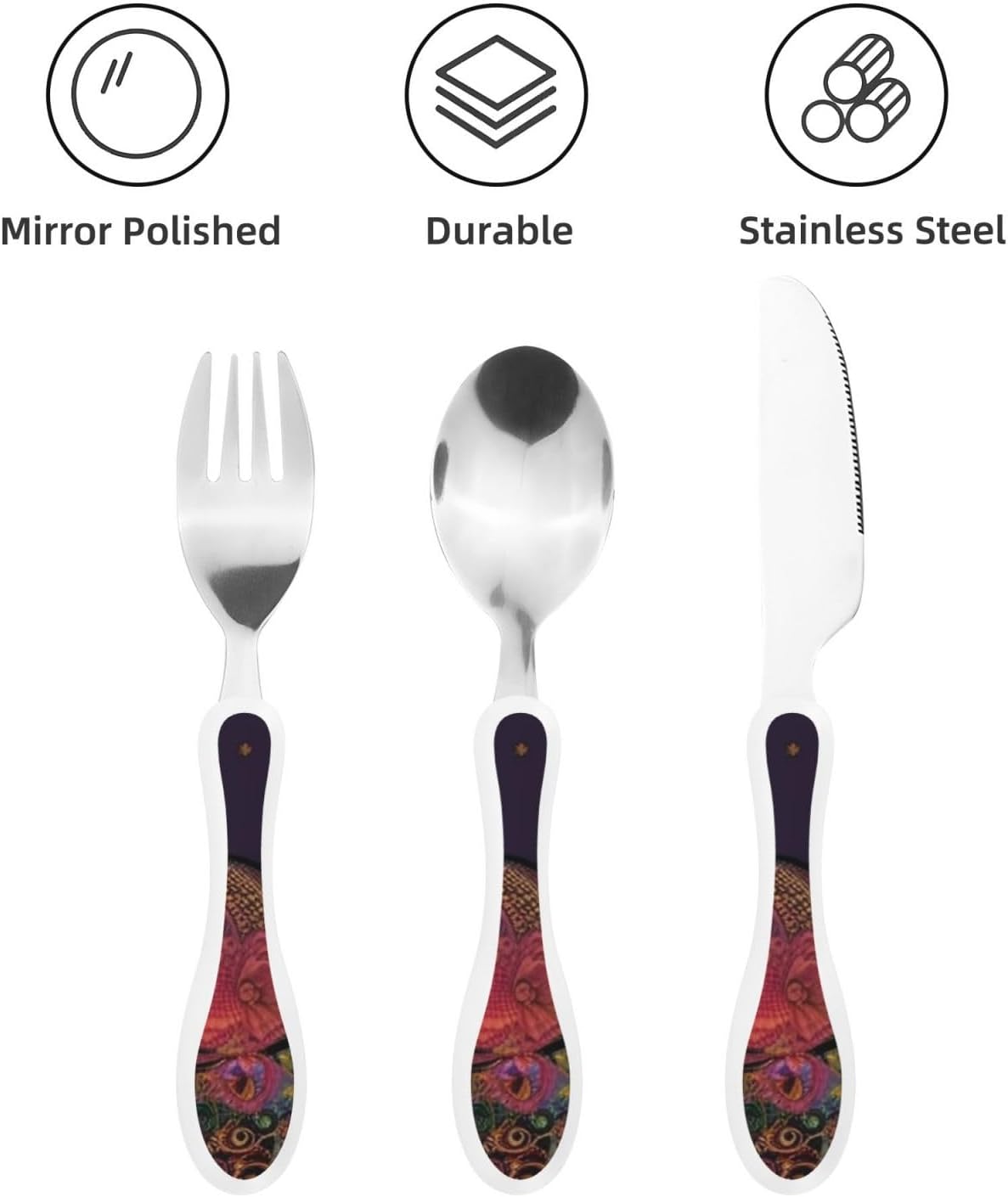 3-Piece Kids Silverware Set With Storage Case, Stainless Steel Reusable Children Safe Knife Spoon Fork Set African Animals Children Flatware Set For Kids Lunch Box