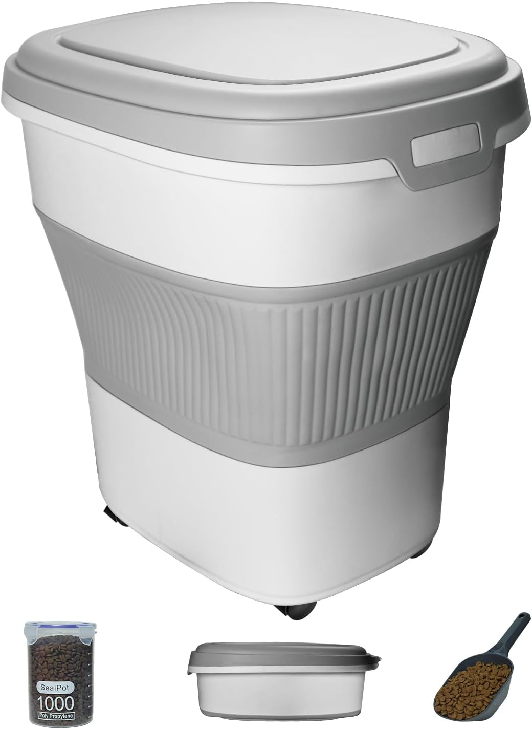 HOYTAMDAR 35lbs Dog Food Storage Container, Collapsible Dog Food Container, Wheels, Handle, Airtight Pet Food Storage Container, Scoop, 2L Small Dry Food Pail For Dog Cat Bird Food