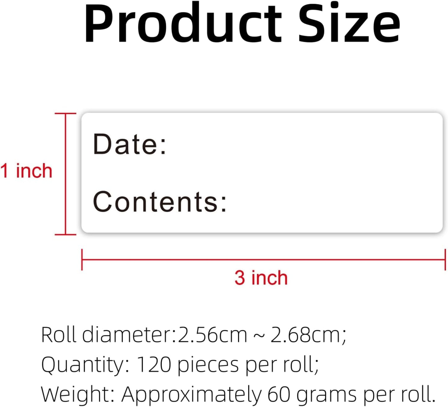 120 Sheets Date Contents Labels Roll, Food Storage Stickers for Kitchen, Home Organization, Removable Adhesive