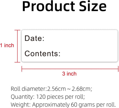 120 Sheets Date Contents Labels Roll, Food Storage Stickers for Kitchen, Home Organization, Removable Adhesive