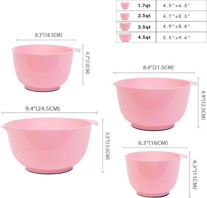 BoxedHome Nesting Plastic Mixing Bowl Set With Pour Spout, Microwave and Dishwasher Safe, BPA free Non-Slip Base, Set of 4 Size 1.7, 2.5, 3.5 and 4.5qt, Great for Prepping, Baking, Cooking (Dark Blue)