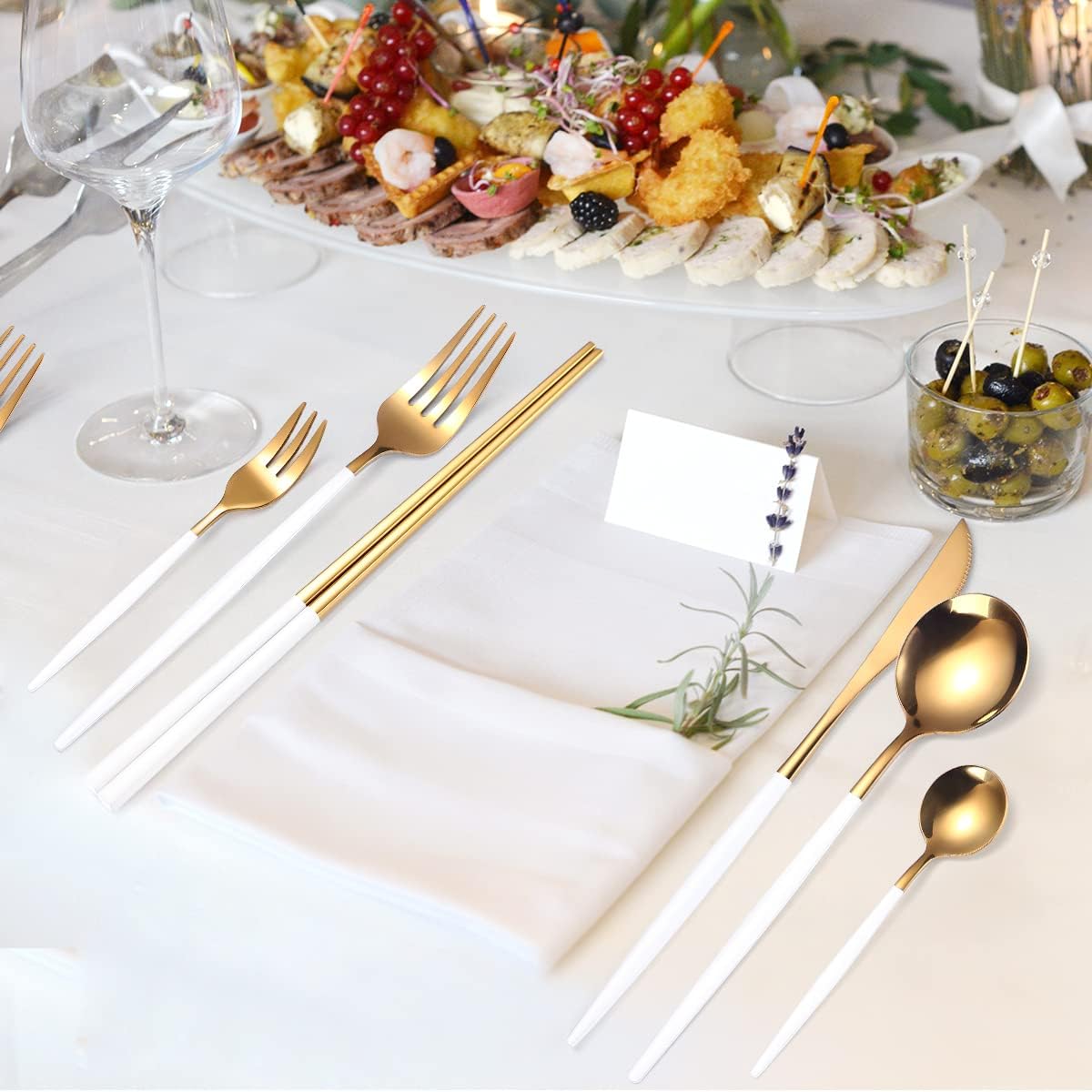 AARAINBOW 8 Pieces Stainless Steel Flatware Set Portable Reusable Cutlery Set Travel Utensils Set Including Chopsticks Knife Fork Spoon Straws Cleaning Brush Dishwasher Safe (Pink Golden)