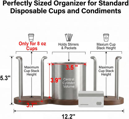 GOYLSER Coffee Station Organizer with Straw & Stirrer Storage Caddy for Cups Lids, Disposable Paper Cup Holder Cup Organizer for Coffee Bar, Office, Home Kitchen, Gold