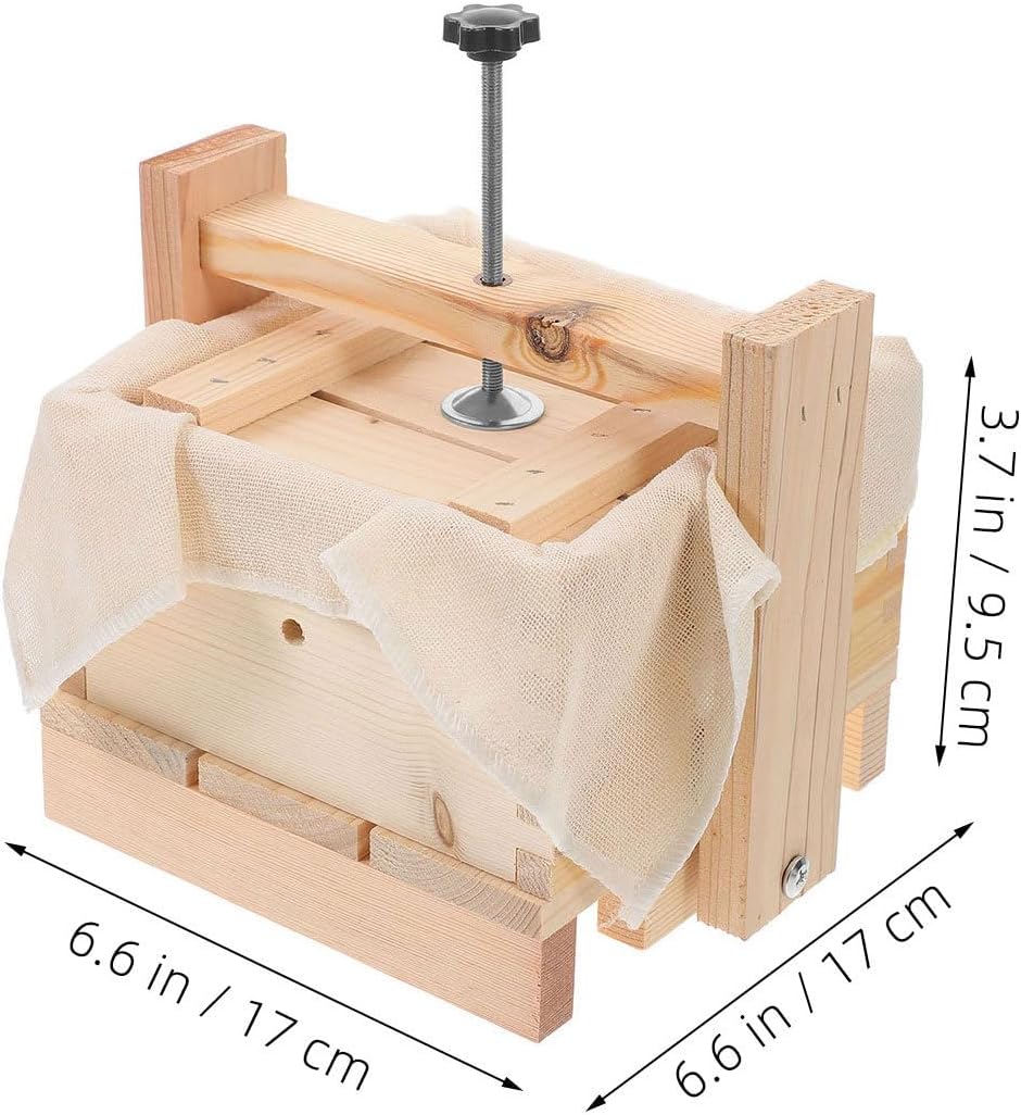 Luxshiny 1 Set Wooden Tofu Mold: 6.68 Inch Tofu Press with Cloth Bean Curd Maker Mold Kitchen Tool for Soybean Curd and Cheese Making