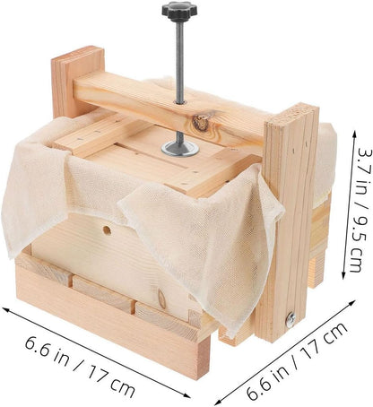 Luxshiny 1 Set Wooden Tofu Mold: 6.68 Inch Tofu Press with Cloth Bean Curd Maker Mold Kitchen Tool for Soybean Curd and Cheese Making