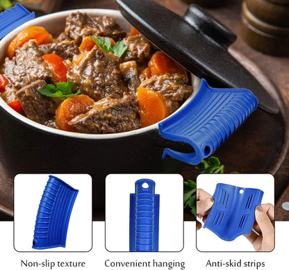 Silicone Assist Handle Holder, Hot Skillet Handle Covers Pot Grip Handle Sleeve Cast Iron Skillets Non-Slip Heat Resistant Pan Grip Cover for Cast Iron Woks Frying Pans Griddles Skillets (Blue)