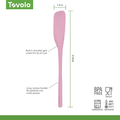 Tovolo Silicone Jar Spatula Long Handled Rubber Scraping Scooping Tool for Peanut Butter Jam Jelly Jars Blenders, Extra Long Flex Core Silicone Jar Scraper Dishwasher Safe BPA Free, Pink Sorbet