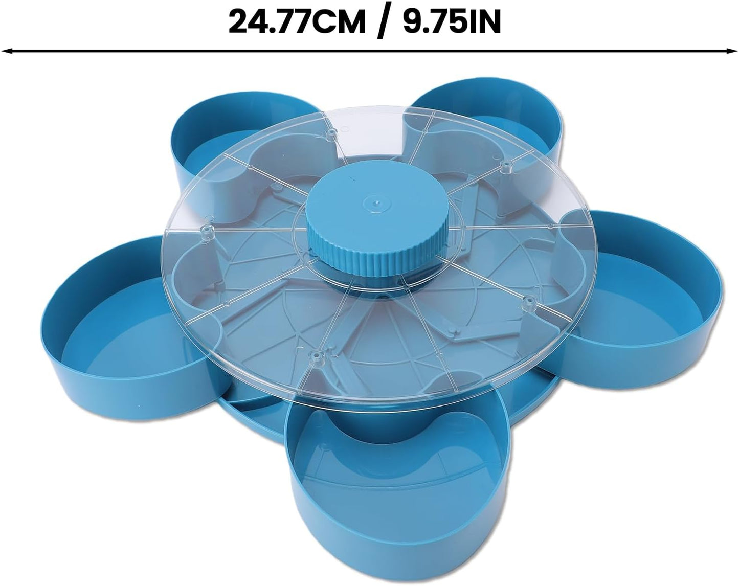 POCREATION 5 Compartment Rotating Snack Tray with Lid, Spinning Divided Serving Tray for Party Appetizers Dips Fruits Veggies Picnic Game Day