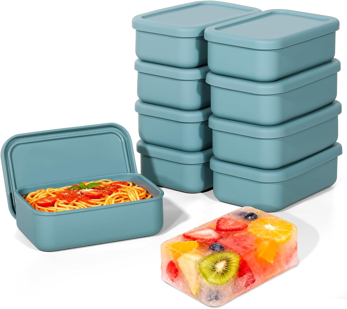 8 PCS 2 Cup Silicone Freezer Molds With Lid, Reusable Silicone Soup Freezer Tray for Meal Prep, Food Storage Containers for Freezing Sauces, Stews, Ice Cream (Blue)