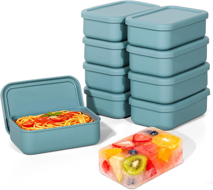 8 PCS 2 Cup Silicone Freezer Molds With Lid, Reusable Silicone Soup Freezer Tray for Meal Prep, Food Storage Containers for Freezing Sauces, Stews, Ice Cream (Blue)