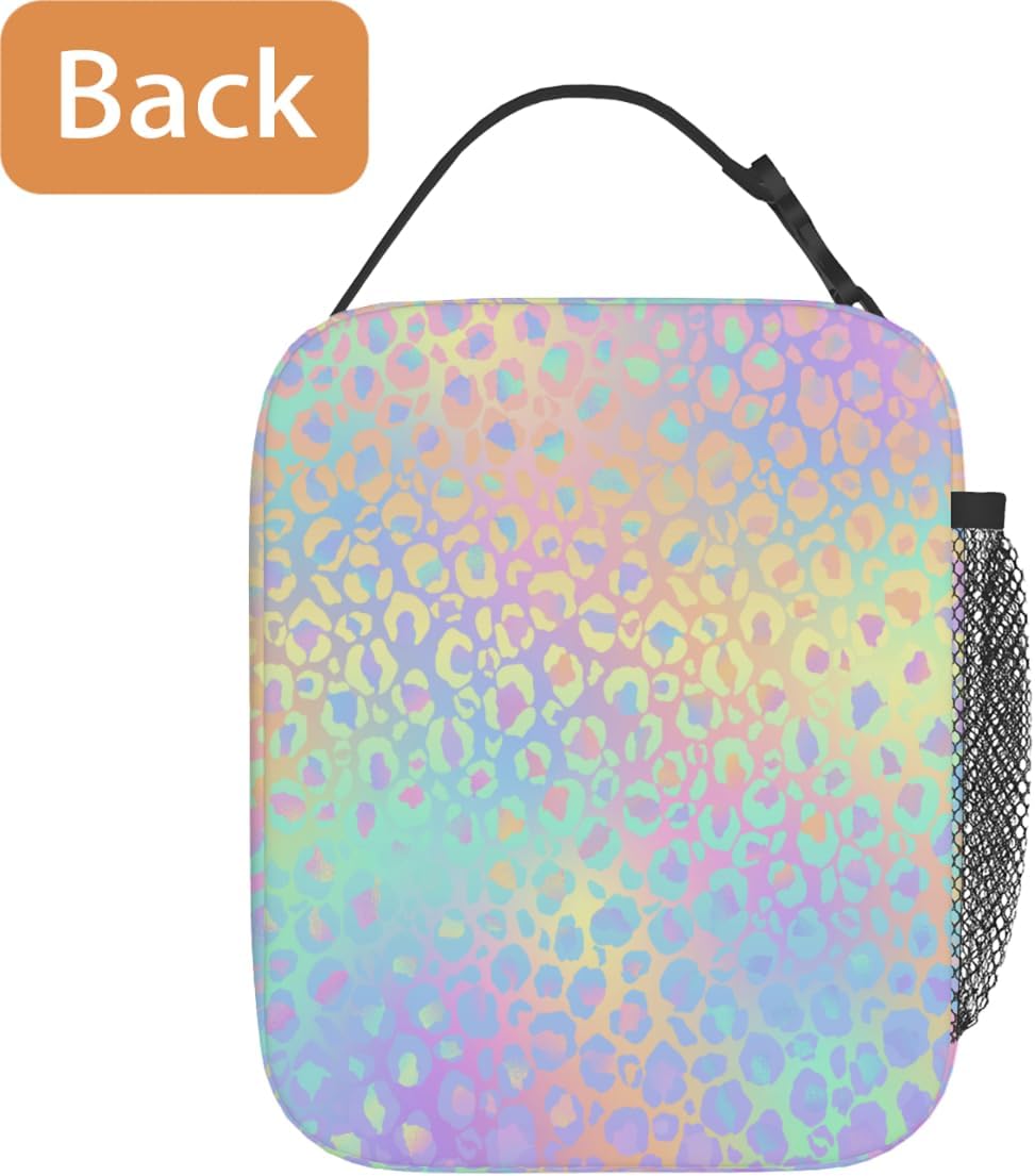 Rainbow Leopard Lunch Box Thermal Cooler Bento Tote Bags Portable Insulated Lunch Bag for Girls Teens, Kids Lunch Bags for School Beach Picnic Travel