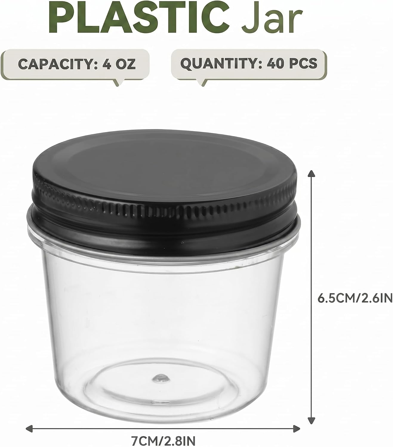novelinks 4 oz Small Plastic Jars with Lids, 40 Pack Mini Plastic Mason Jars with Lids 4oz, Craft Storage Containers & Canning Jars & Small Spice Jars for Kitchen Organization (40 Pack,Black)