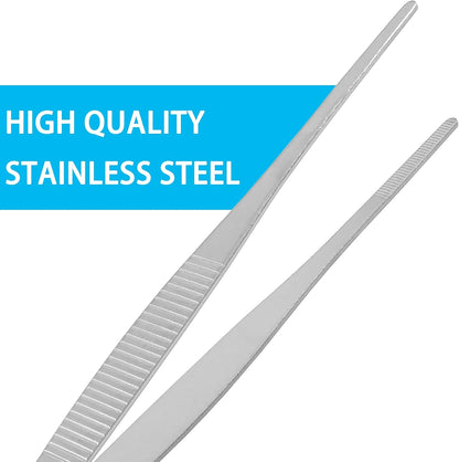 Bonsicoky 3Pcs Stainless Steel Tweezer Set (8" 10" 12") | Long Tweezers, Precision Serrated Straight Tips, Non-slip, For Cooking, Repairing, Medical, Garden