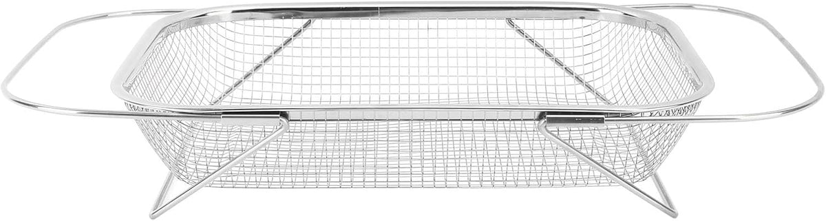 Over The Sink Colander, Stainless Steel Expandable Baskets with Handles Rectangle Kitchen Fine Mesh Strainer Basket for Strain Drain Rinse Fruits Vegetables (Gold)