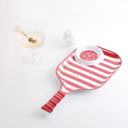 UPware Watermelon Melamine Chip and Dip Snack Tray, Summer Fruit Pickleball Paddle Shape Platter for Chips, Salsa, Fruits, and Appetizers, 15.75 x 8 Inch