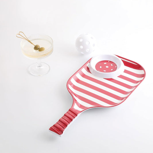 UPware Watermelon Melamine Chip and Dip Snack Tray, Summer Fruit Pickleball Paddle Shape Platter for Chips, Salsa, Fruits, and Appetizers, 15.75 x 8 Inch
