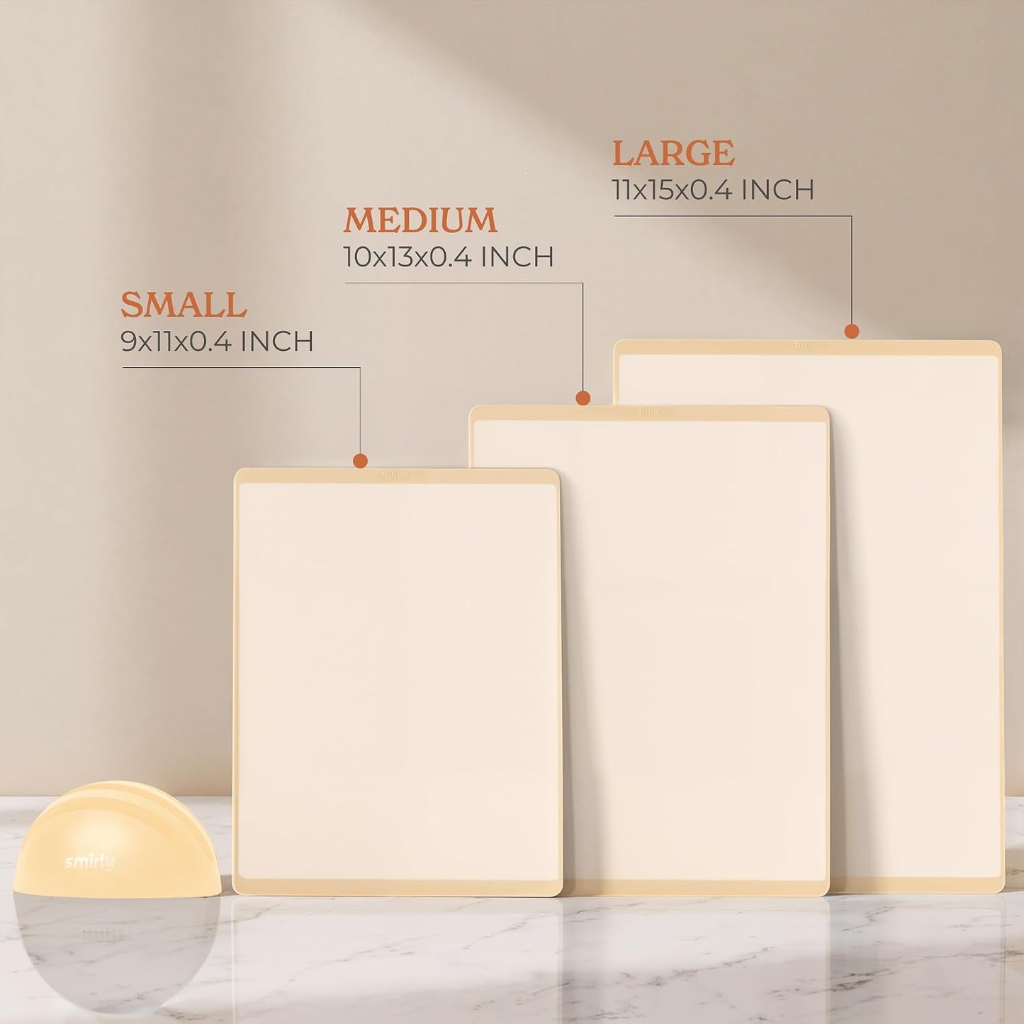 SMIRLY Plastic Cutting Board Set with Holder 3 Pieces, Non-Slip Dishwasher Safe Chopping Boards for Kitchen (Cream White)