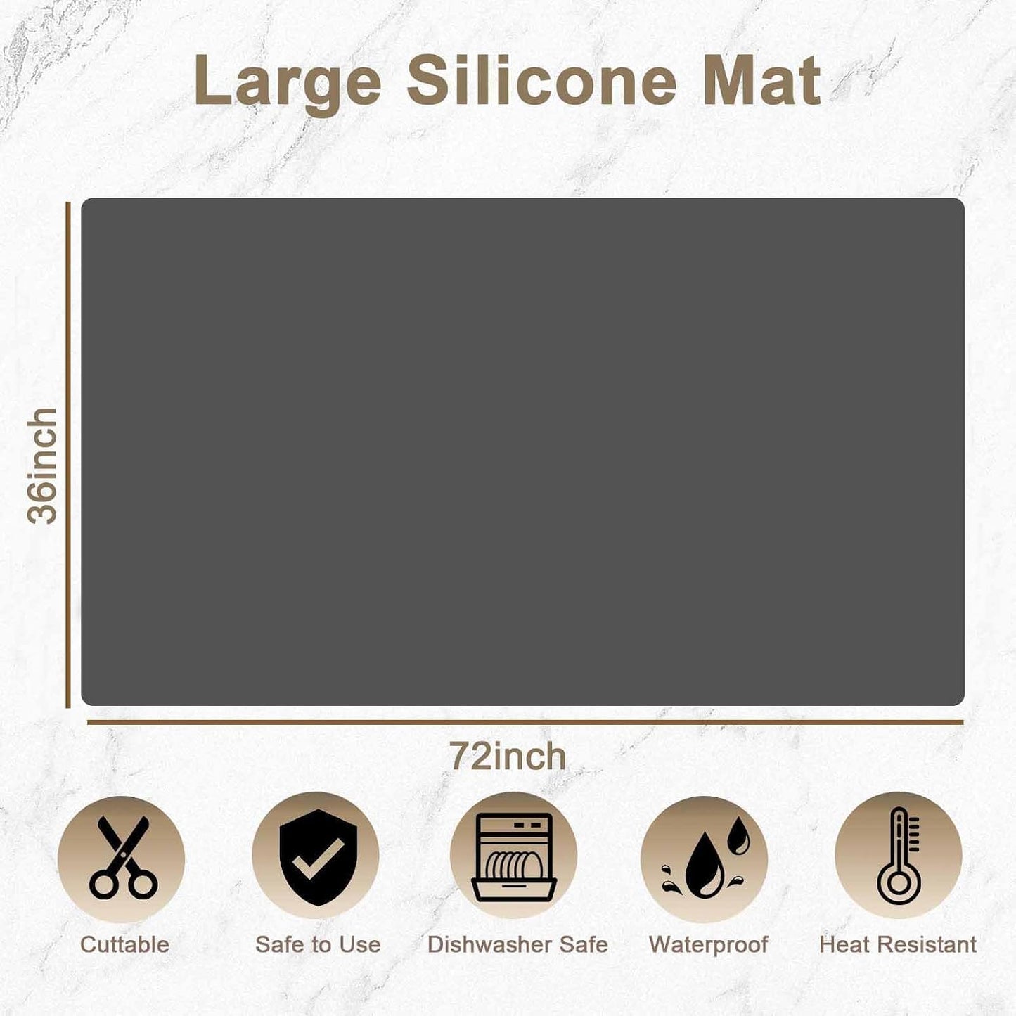 47.2"x23.6"(120cmx60cm) Large Silicone Mat for Kitchen Counter, Non-Slip Heat Resistant Countertop Protector, Waterproof Multipurpose Mat for Kitchen Island, Black