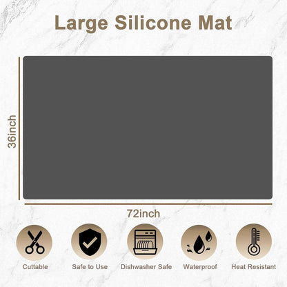 47.2"x23.6"(120cmx60cm) Large Silicone Mat for Kitchen Counter, Non-Slip Heat Resistant Countertop Protector, Waterproof Multipurpose Mat for Kitchen Island, Black