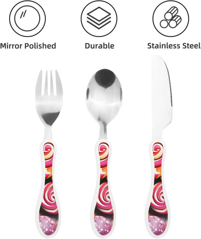 3-Piece Kids Silverware Set With Storage Case, Stainless Steel Reusable Children Safe Knife Spoon Fork Set Candy Children Flatware Set For Kids Lunch Box