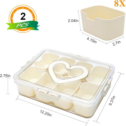 XING-RUIYANG Divided Serving Tray with Lid and Handle,Snackle Box Containers with 8 Compartment,Portable Snack Serving Platters Reusable Storae Organizer for Fruits,Nuts,Candy,Party,Picnic,Veggies