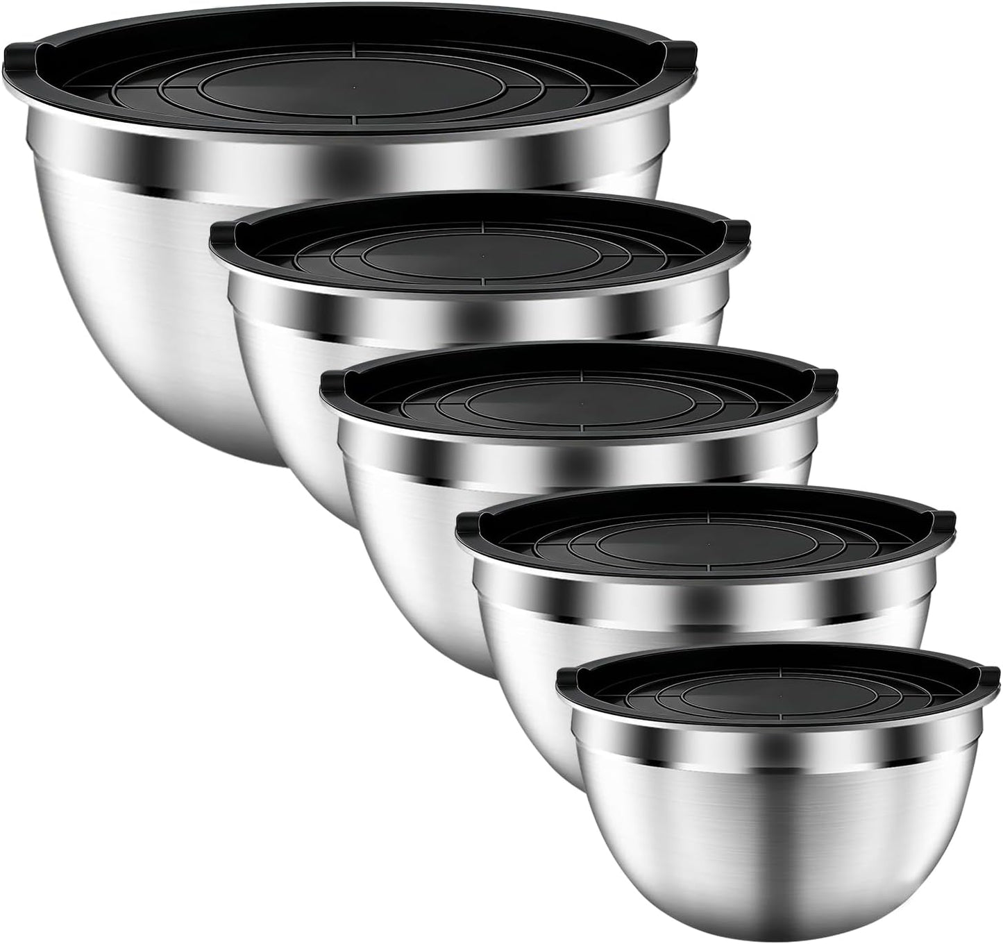 Mixing Bowls with Airtight Lids Set, 5 PCS Stainless Steel Khaki Nesting Bowls for Kitchen, Large Prep Metal Mixing Bowls for Kitchen, 5.5/4/3.5/2/1.5 QT for Mixing & Serving