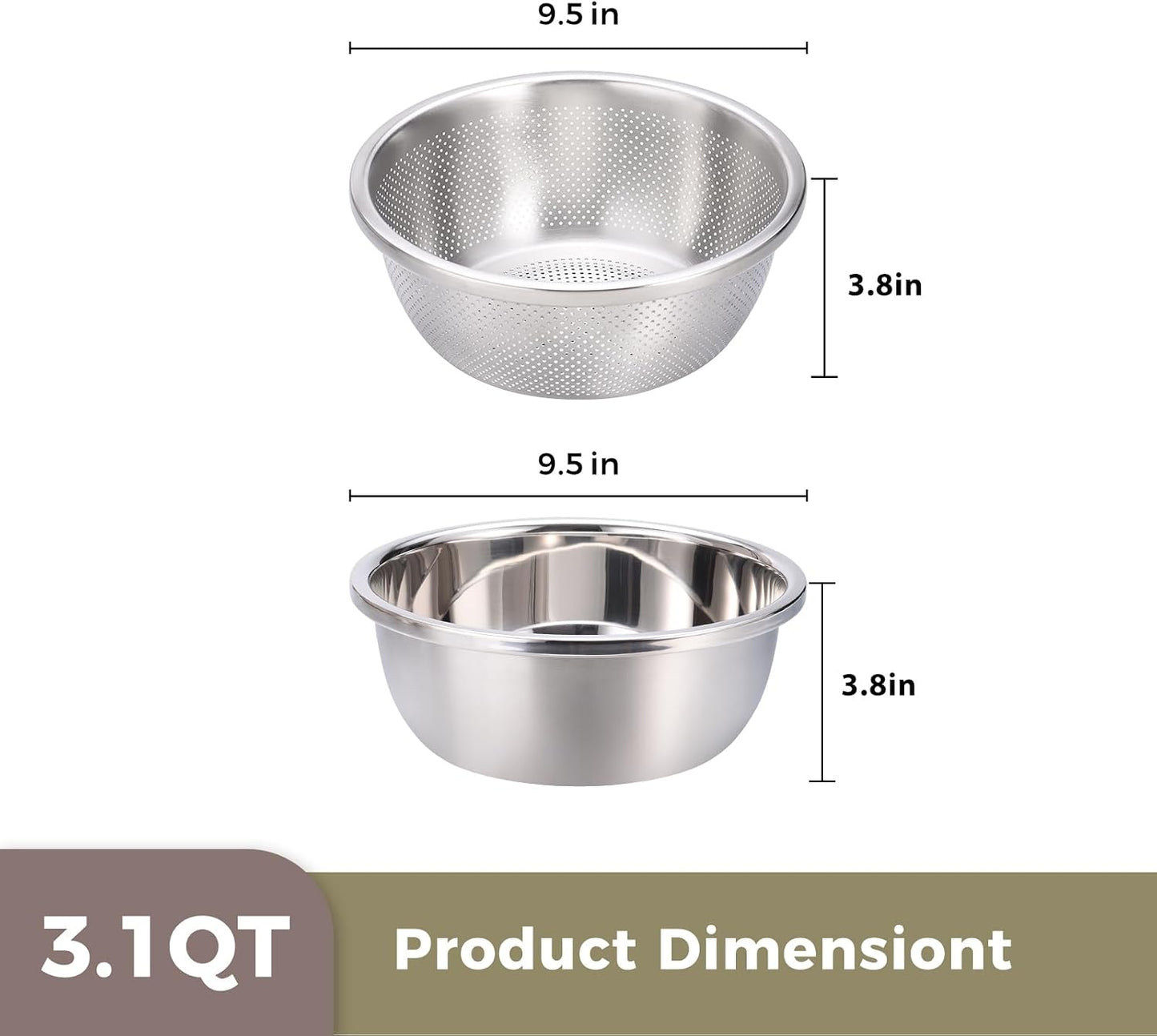 Colander and Bowl Set 6.0QT (2-in-1) - Thickened 304 Stainless Steel Kitchen Strainer Bowl for Fruit, Pasta, Vegetables, Rice - Heavy Duty, Induction Cooker & Dishwasher Safe