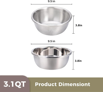 Colander and Bowl Set 6.0QT (2-in-1) - Thickened 304 Stainless Steel Kitchen Strainer Bowl for Fruit, Pasta, Vegetables, Rice - Heavy Duty, Induction Cooker & Dishwasher Safe