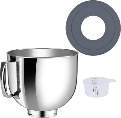 Stainless Steel Bowl Compatible with Kitchenaid Mixer 4.5/5QT，With Grey Lid,5 Quart Stainless Bowl for Kitchen Aid Mixing,With Green Lid