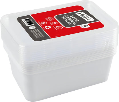 Bluesky Versatile Rectangle Containers-(Pack of 10) -Perfect for Meal Prep & Storage, 34 oz, White