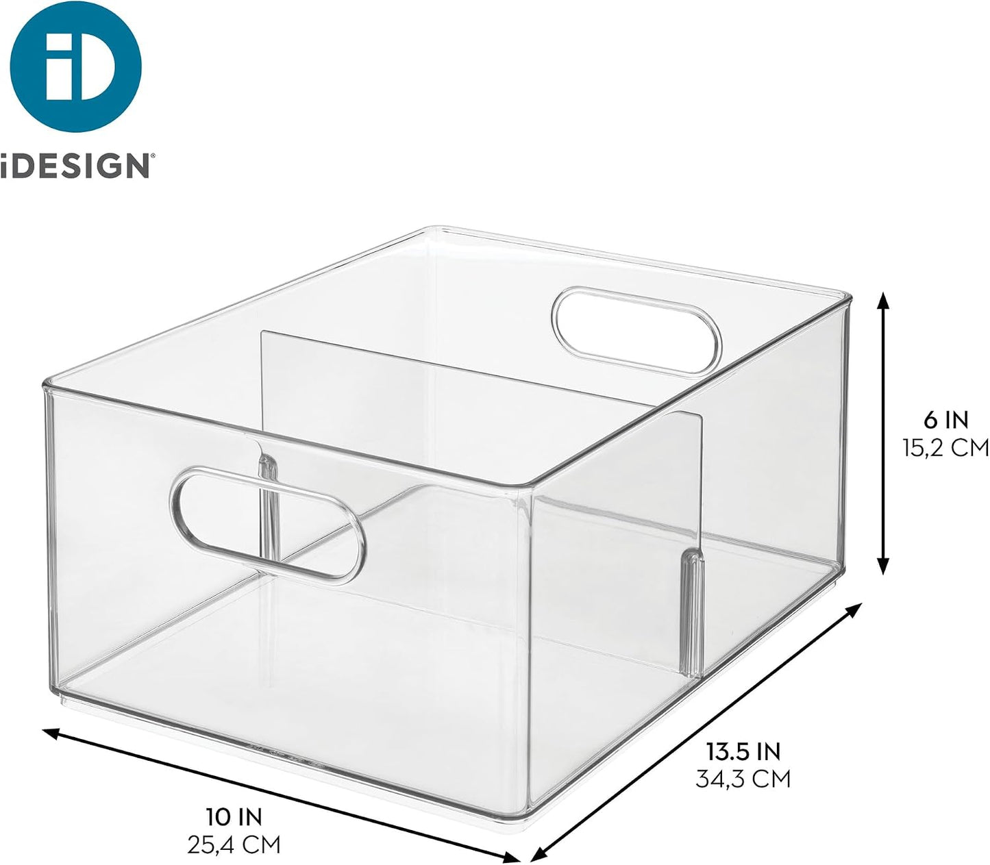 iDesign Divided All-Purpose Bin for Kitchen and Pantry Storage - Set of 2 - Clear - Made in USA