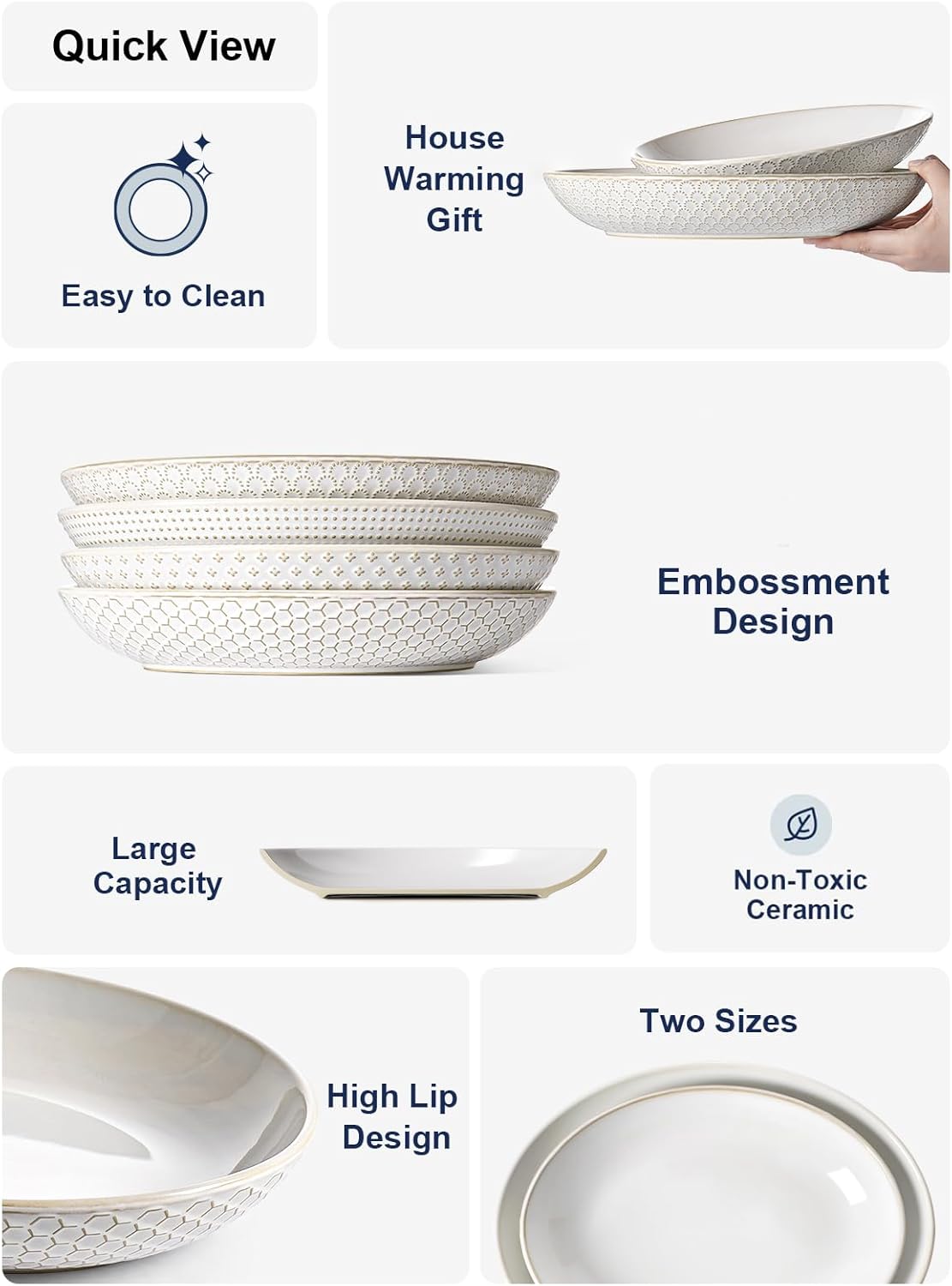 LE TAUCI Ceramic Serving Bowls Set of 2, Large Serving Dishes for Entertaining, 11.8 & 13.7 Inch Oval Serving platter, Salad Fruit Bowl, Pasta Bowls, Microwave & Dishwasher Safe - Arctic White