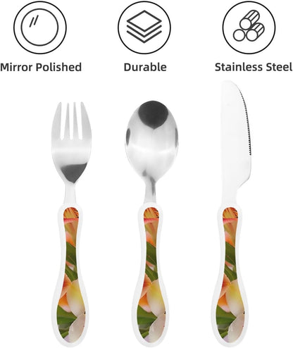 3-Piece Kids Silverware Set With Storage Case, Stainless Steel Reusable Children Safe Knife Spoon Fork Set Blue Active Girl Running Sunset Children Flatware Set For Kids Lunch Box - Colors A