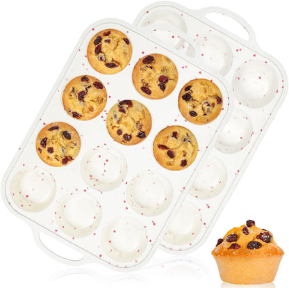CAKETIME Mini Muffin Pan, Metal Reinforced Frame Mini Cupcake Pans 24 Cups Nonstick Muffin Silicone Molds with Handle for Baking Muffins, Cupcakes, Egg Bites 2 Pack