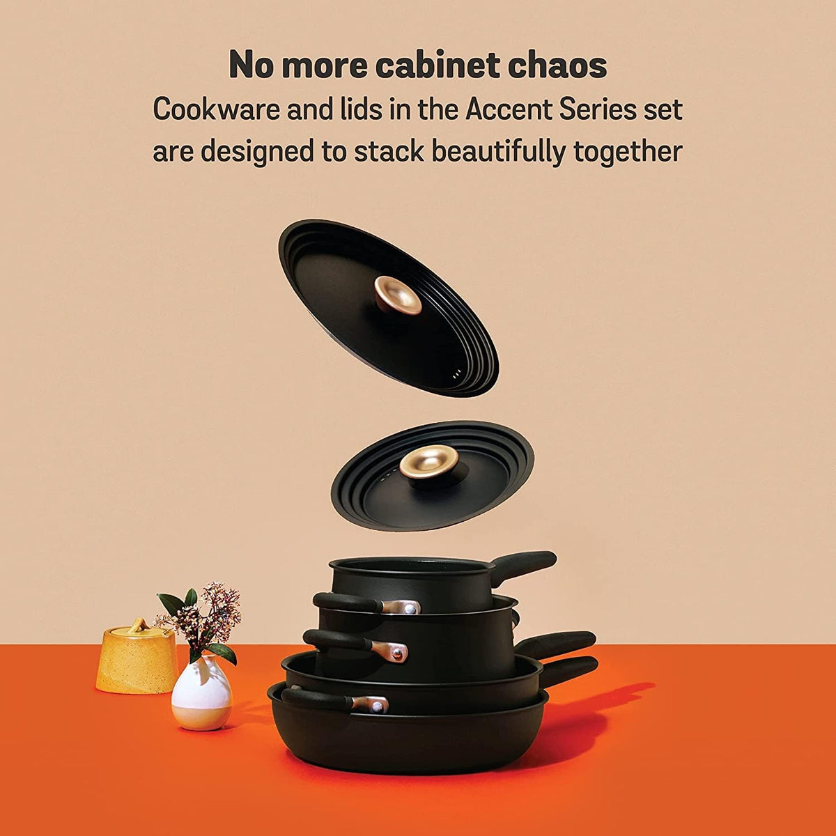 Meyer Universal Lids 6.25" | 7" | 8" Stainless Steel, Pots and Pans Cookware Stacking Lids, Replacement Cooking Stackable Lids, Small, Matte Black with Gold Accent Knob, Accent Series, 6.25-7-8 inch