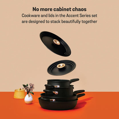 Meyer Universal Lids 6.25" | 7" | 8" Stainless Steel, Pots and Pans Cookware Stacking Lids, Replacement Cooking Stackable Lids, Small, Matte Black with Gold Accent Knob, Accent Series, 6.25-7-8 inch