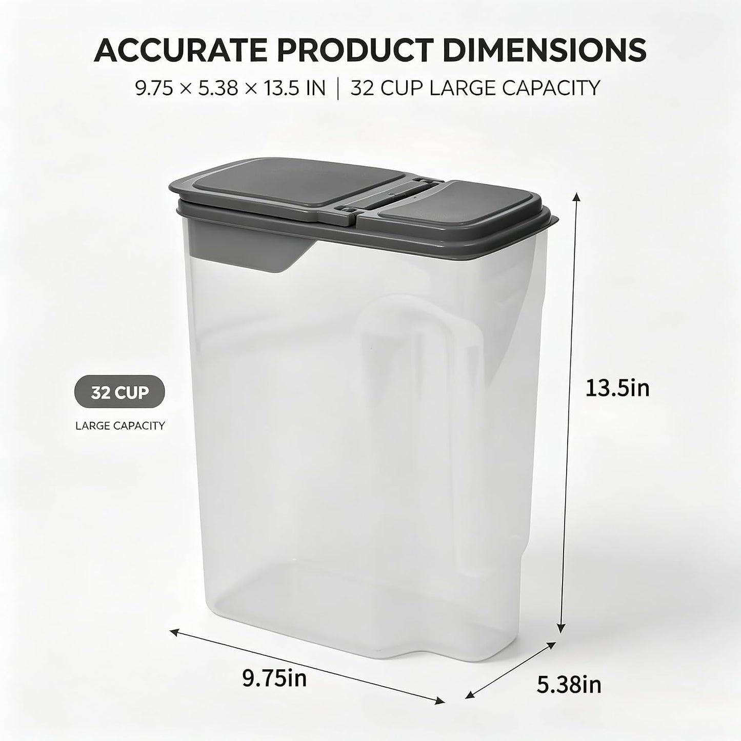 Cereal Containers Storage Airtight Food Organizers with Lids, 32 Cup BPA-Free Plastic Holder for Kitchen Pantry Organization, Clear Rice Flour Sugar Dry Goods Dispenser
