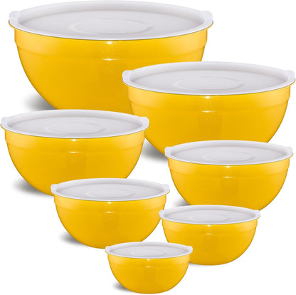 Pink Mixing Bowls with Airtight Lids, Stainless Steel Nesting Mixing Bowls Set of 7, Ideal for Baking, Prepping and Serving Food, Size 7, 3.6, 2.7, 2.1, 1.5, 1.1,0.8 QT, Stackable Design