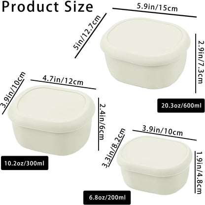 Silicone Food Storage Containers Set of 3 (6.8oz, 10.2oz, 20.3oz) - Leakproof, Microwave & Dishwasher Safe, Stackable Nesting Containers for Meal Prep, Lunch, Snacks, Freezer Friendly (Milky)