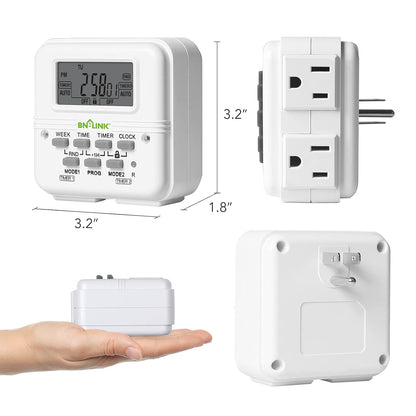 BN-LINK Indoor 7-Day Programmable Digital Timer Outlet, 2 Outlets