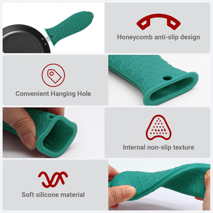 4 Pack Cast Iron Handle Covers, Heat Resistant Silicone, Black