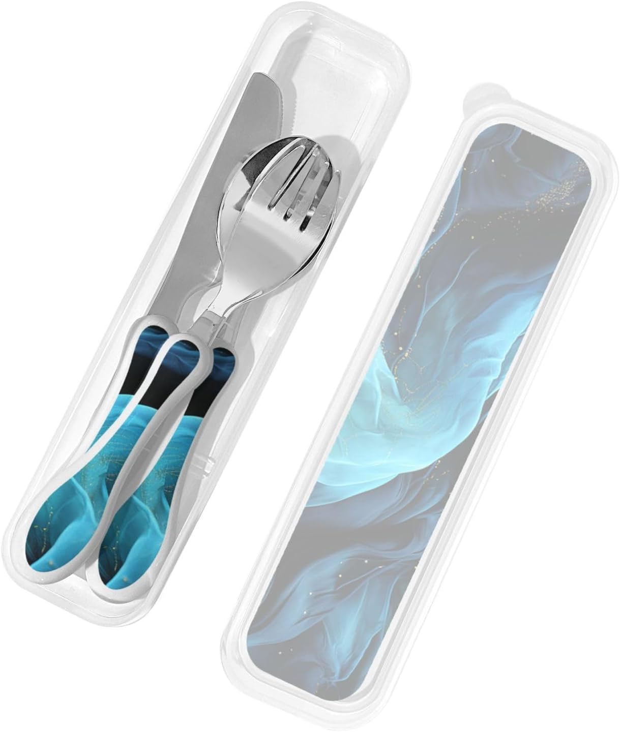 Stainless Steel Kids Silverware Set, Blue Fabric Utensil Set Reusable Children Safe Knife Spoon Fork Set With Storage Case Dishwasher Safe For Lunch, Travel Outdoors