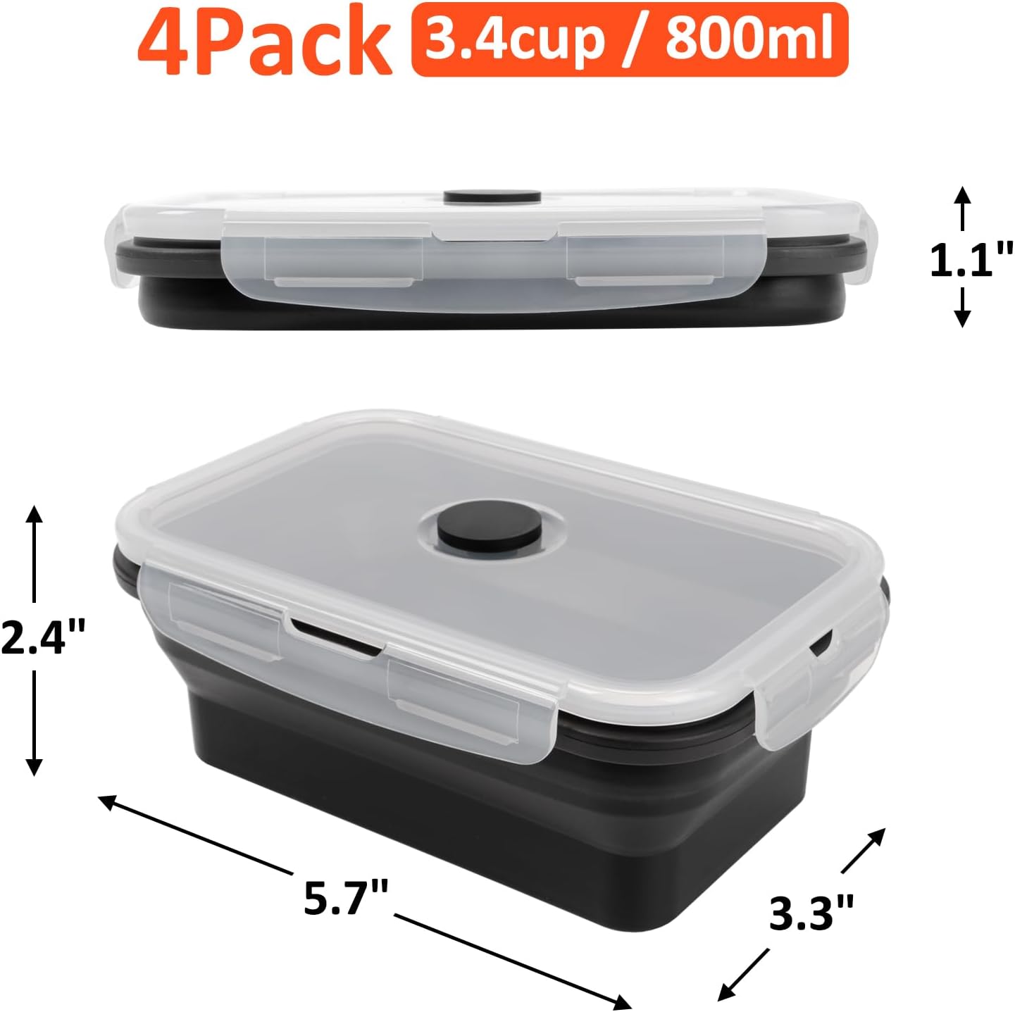 Collapsible Silicone Food Storage Containers Set with Lid & Air Vent,Foldable Lunch Containers(4PCS,Blue,27oz)