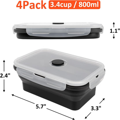 Collapsible Silicone Food Storage Containers Set with Lid & Air Vent,Foldable Lunch Containers(4PCS,Blue,27oz)