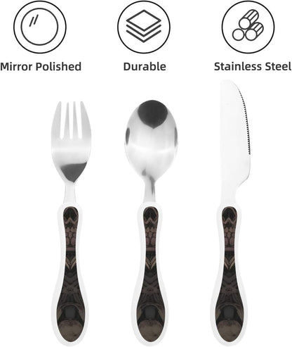 3-Piece Kids Silverware Set With Storage Case, Stainless Steel Reusable Children Safe Knife Spoon Fork Set Cute Kittens Children Flatware Set For Kids Lunch Box