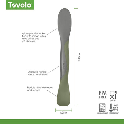 Tovolo Scoop and Spread Large Dual End Silicone Sandwich Spreader Tool with Nylon Handle, BPA Free Dishwasher Safe Silicone and Nylon Tool for Spreading and Scooping, Cayenne Red and Oyster Gray