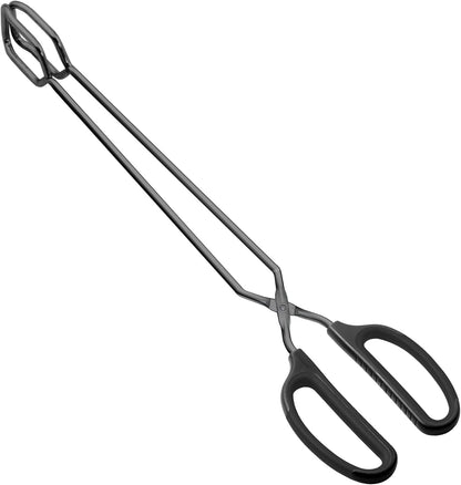 HINMAY Stainless Steel Scissor Tongs 12" and 16" Set, Extra Long Metal Kitchen Tongs for Cooking, Grilling & Serving (Set of 2, Black)
