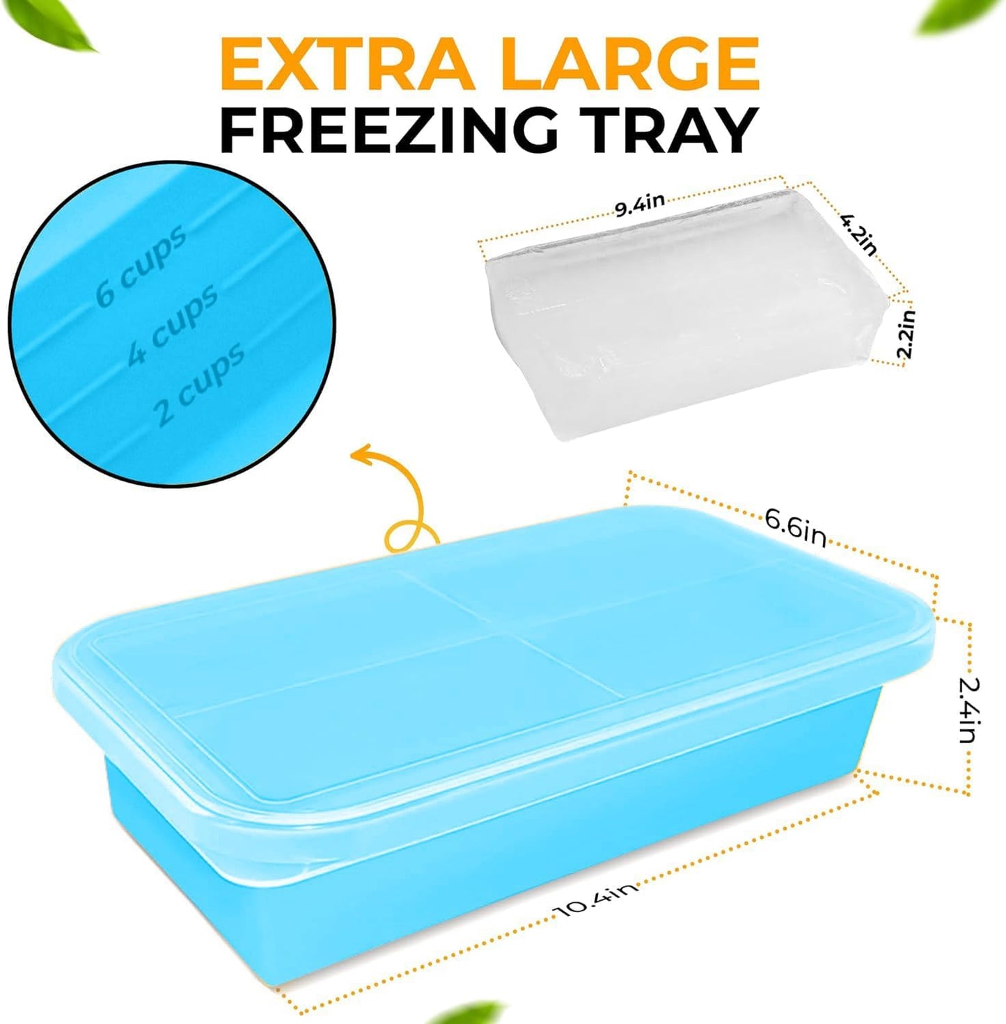 (2 Pack) Large Silicone Freezer Containers For Soup, Pasta Sauce, Leftovers, Broth & More - 6 Cup Reusable BPA Free Non Plastic Food Storage Freezing Ice Trays With Lids & Measurement Lines