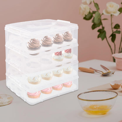 4 Tier 48 Plastic Cupcake Carrier, Detachable Cupcake Carrier Storage Container with Handle, Lid and Clear View Shell Stacking Cupcake Holder for Cake Fruits Salads Cookies Biscuits